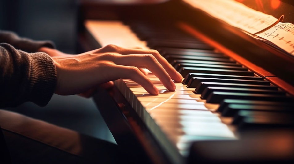 close up of a boys hand playing the guitar